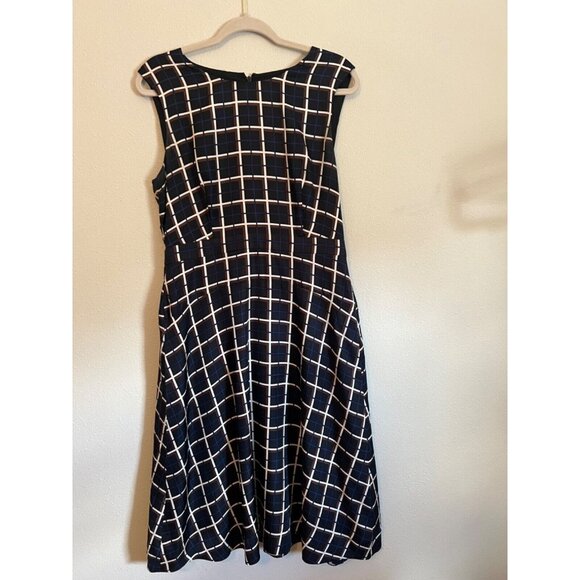 J Crew SILK Midi Dress 10 Black Cream Blue Brown A Line Career Church - Picture 13 of 16